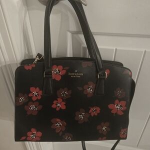 Kate Spade Medium Perry Black and Red Floral Satchel